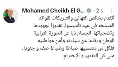 صورة الرئيس يهنئ القوات المسلحة بمناسبة عيد تأسيسها