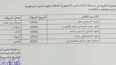 صورة إعلان الفائزين بجائزة رئيس الجمهورية لحفظ وفهم المتون المحظرية