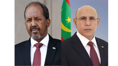 صورة رئيس الجمهورية يهنئ رئيس جمهورية الصومال، بمناسبة عيد بلاده الوطني.